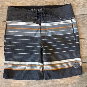 Hawke & Co Black, Gray and Orange Striped Men's Swim Board Shorts